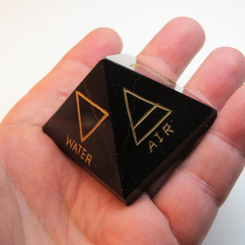 Black Turmaline Pyramid Gold engraved